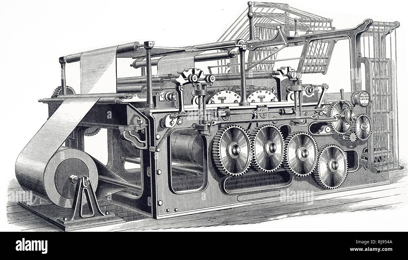 Une gravure représentant la presse rotative web victoire, construite par Duncan & Wilson de Liverpool pour la 'Glasgow Star' (1870). Cette presse a été la première machine qui a imprimé, couper le rouleau de papier, puis les feuilles pliées prêt pour l'expédition. En date du 19e siècle Banque D'Images