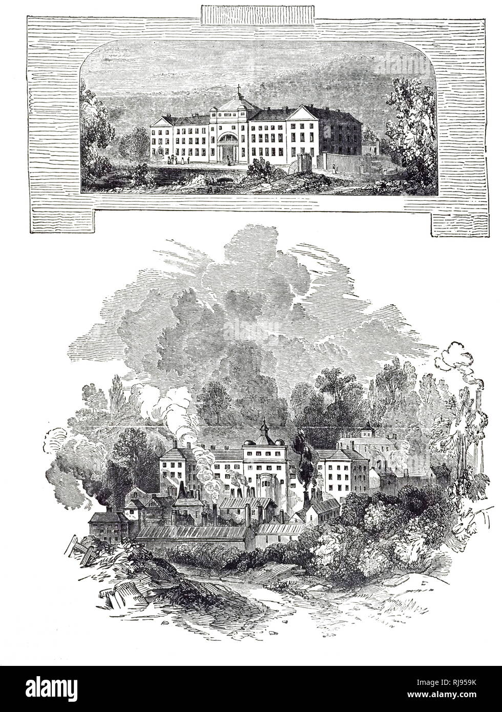 Une gravure représentant la fonderie de Soho créée en 1795 par Matthew Boulton et James Watt et leur fils Matthew Boulton et James Watt Robinson Jr. pour la fabrication de locomotives à vapeur. En date du 19e siècle Banque D'Images