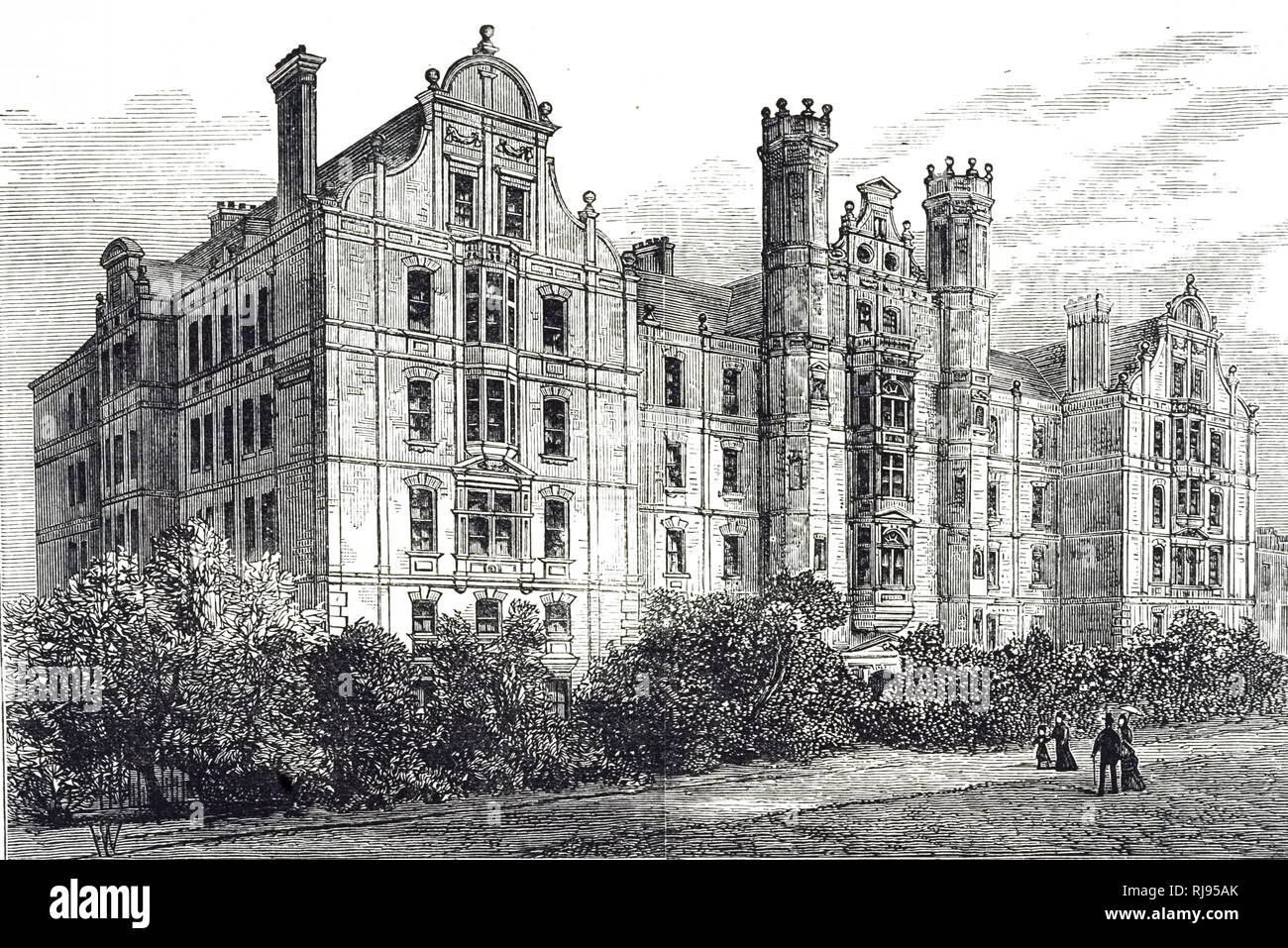 Une gravure représentant l'extérieur de la nouvelle Brompton Hospital pour les maladies de la poitrine, d'Uxbridge. À l'époque de son ouverture, il était connu sous le nom de l'hôpital. Consommation Brompton En date du 19e siècle Banque D'Images