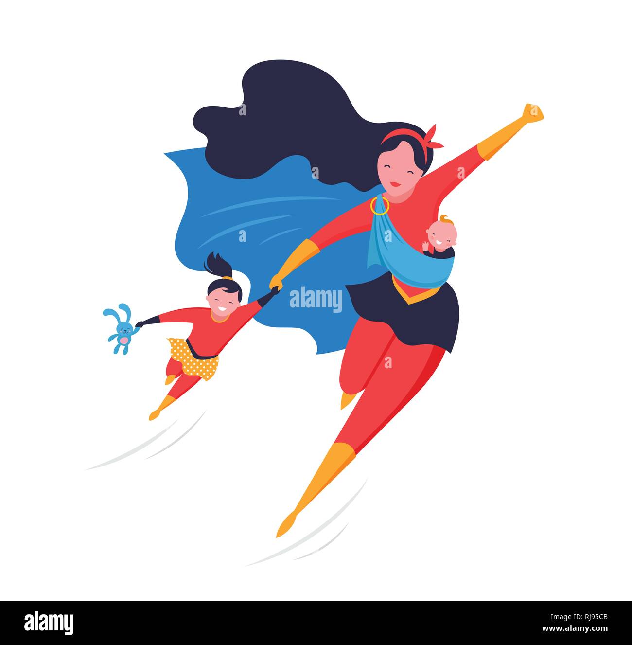 Super Maman. Super-héros volant mère portant un bébé. Vector illustration Illustration de Vecteur