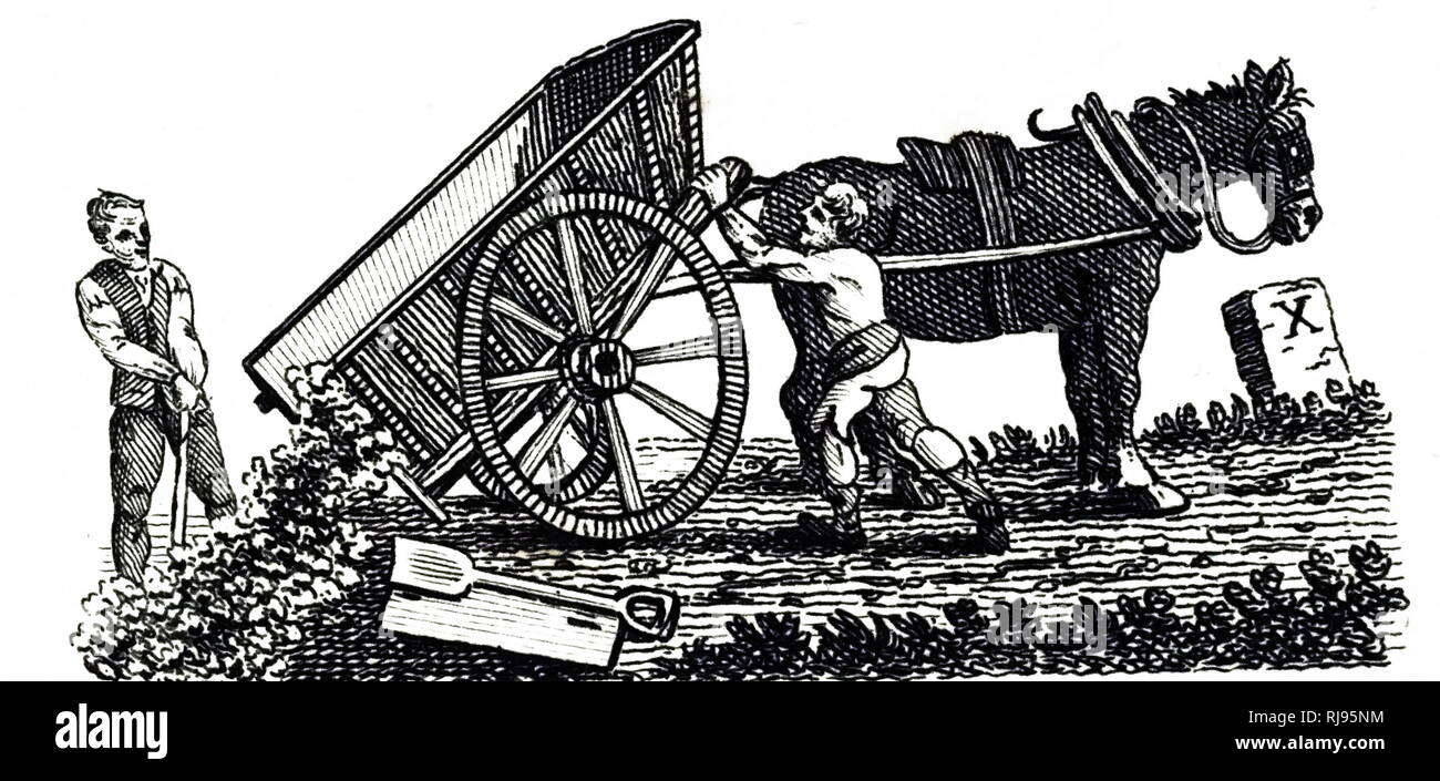 Gravure sur bois, montrant la réparation d'un ouvrier road. Anglais ; 1825 Banque D'Images