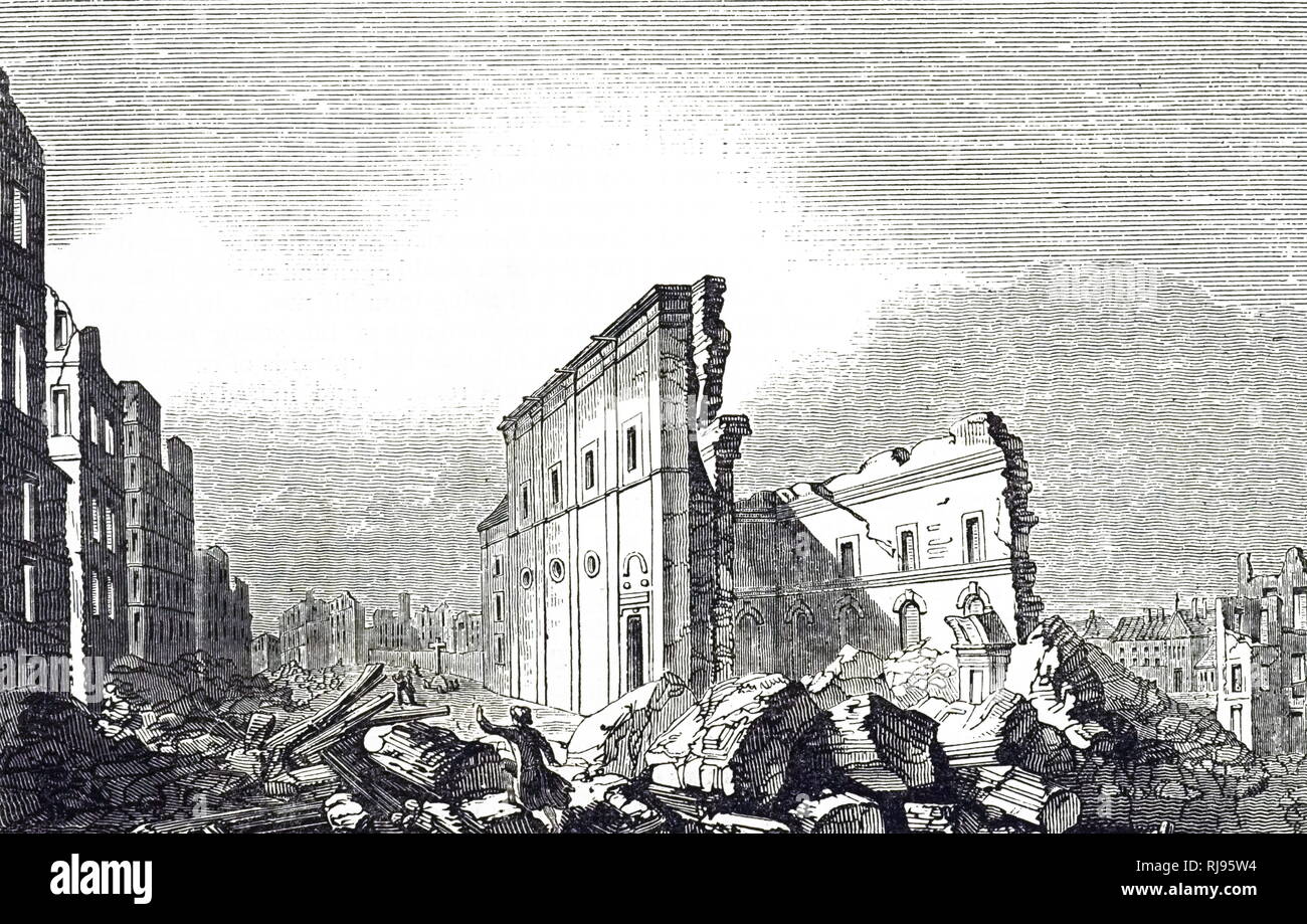 Une gravure représentant les ruines de St Paul's détruit dans le tremblement de terre de 1755. En date du 19e siècle Banque D'Images