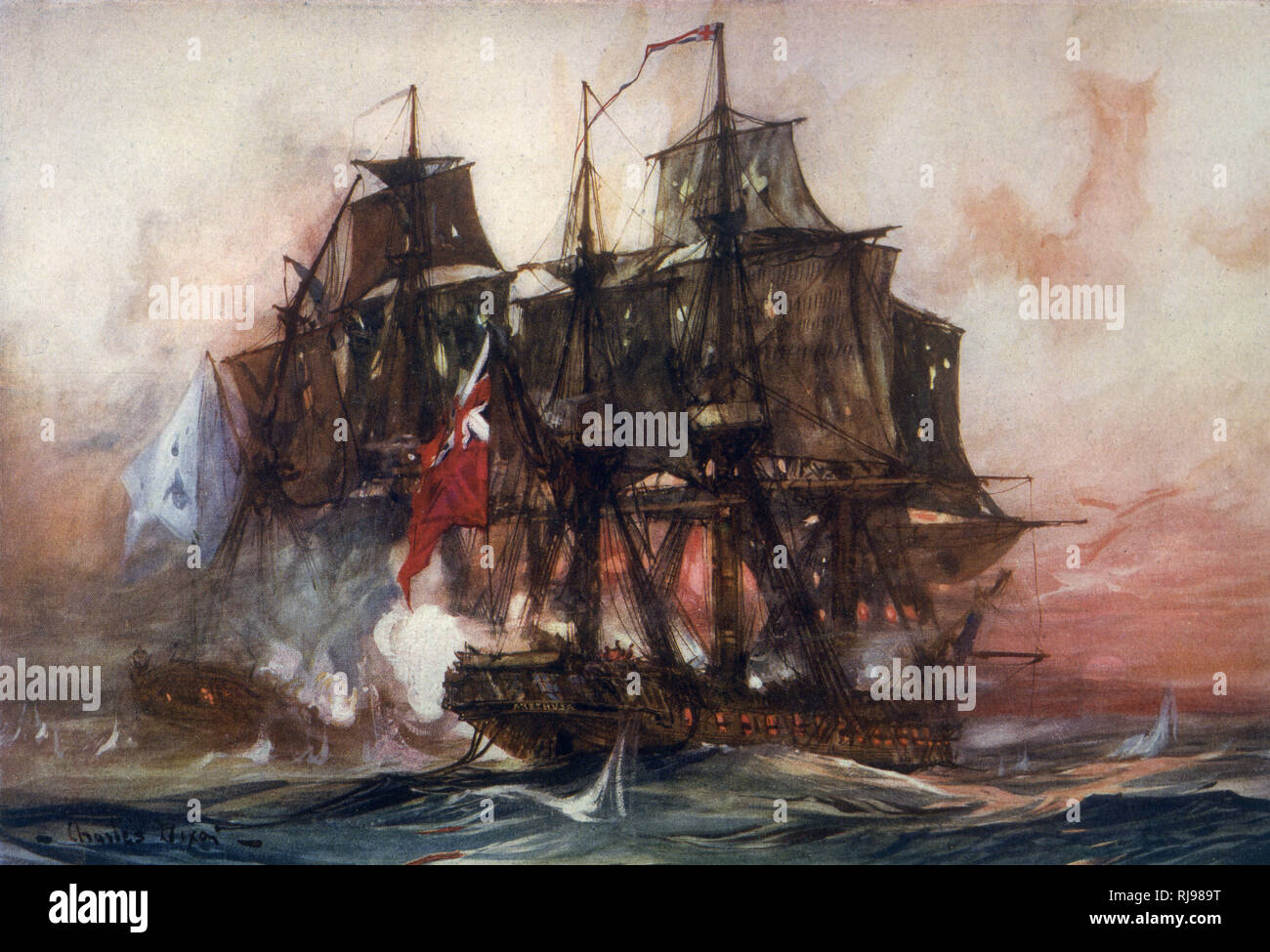 Le combat naval entre le 'Saucy Arethusa' et 'la Belle Poule' Banque D'Images