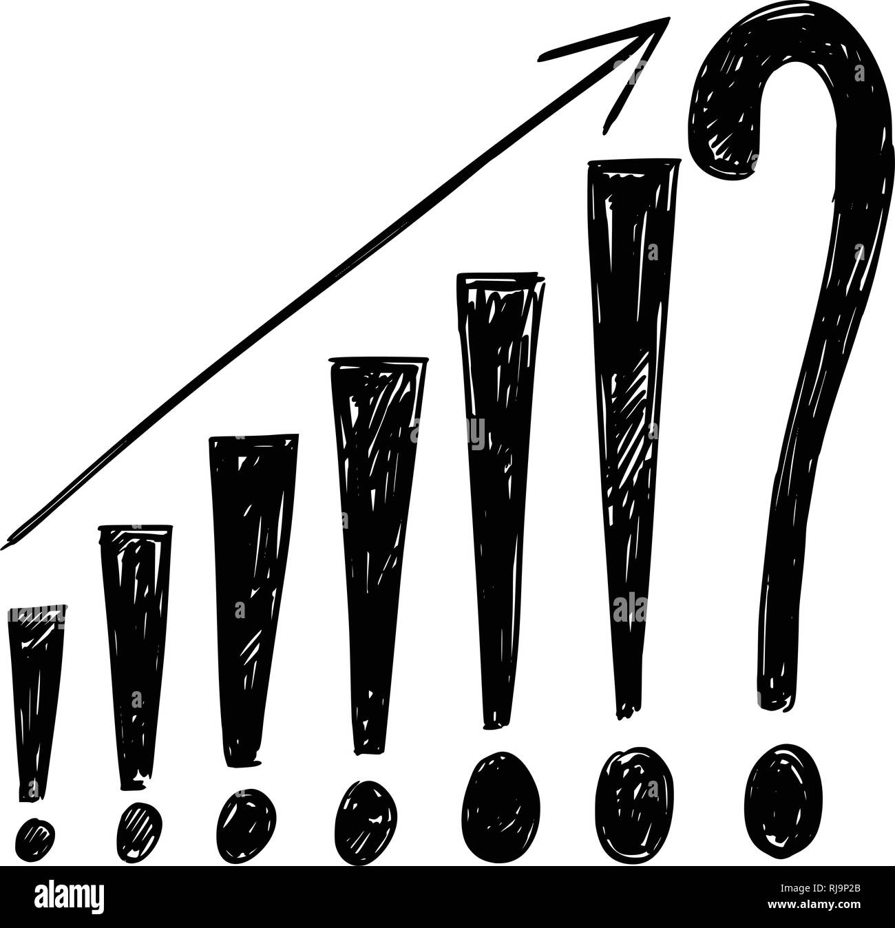 Dessin D Affaires De Plus En Plus Graphique Represente Par Les Points D Exclamation Et Le Point D Interrogation Et L Avenir Incertain Image Vectorielle Stock Alamy