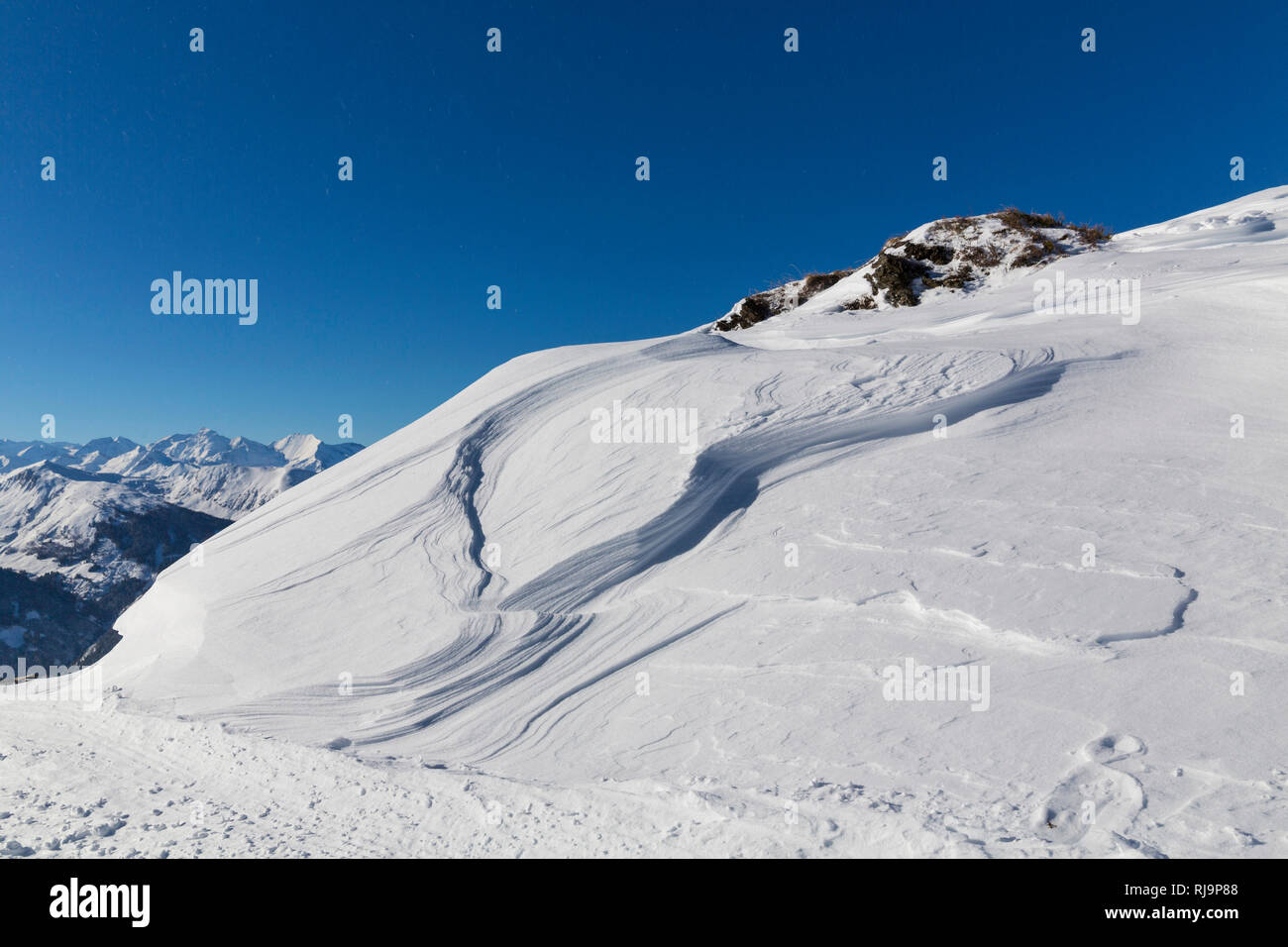 Schneeformationen bei -17 °C, Winterwanderweg, Gipfelstation Fulseck, 2033 m, Dorfgastein, Gasteinertal, Bezirk St.Johann im Pongau, Salzburger Land, Banque D'Images