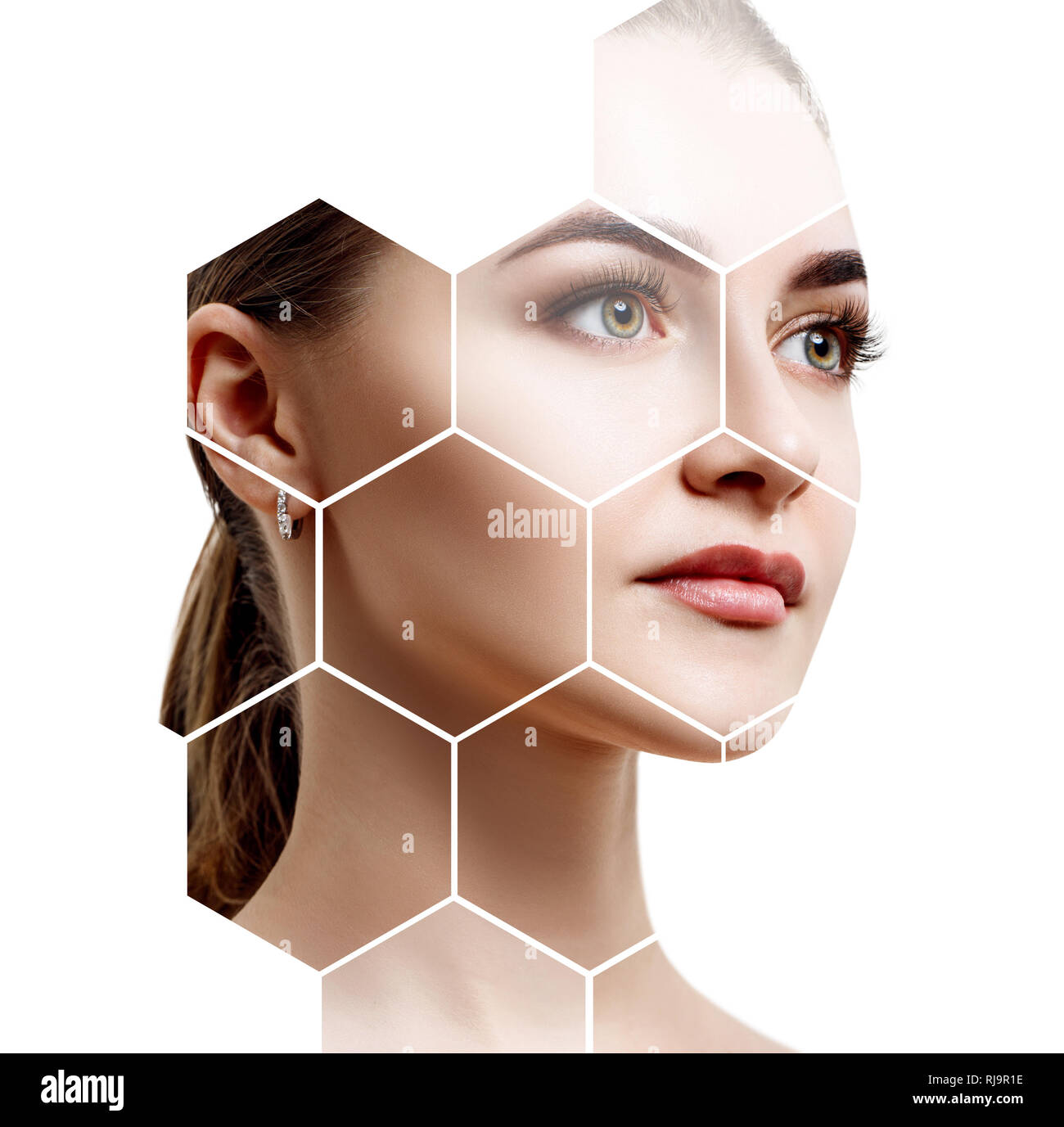 Beau visage féminin en miel. Banque D'Images