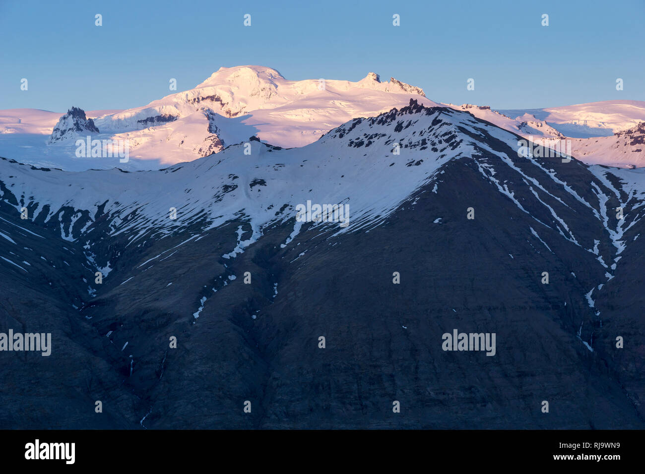 Le parc national de Skaftafell, île, Ringstrasse, Sonnenuntergang am Hvannadalshnjukur Banque D'Images