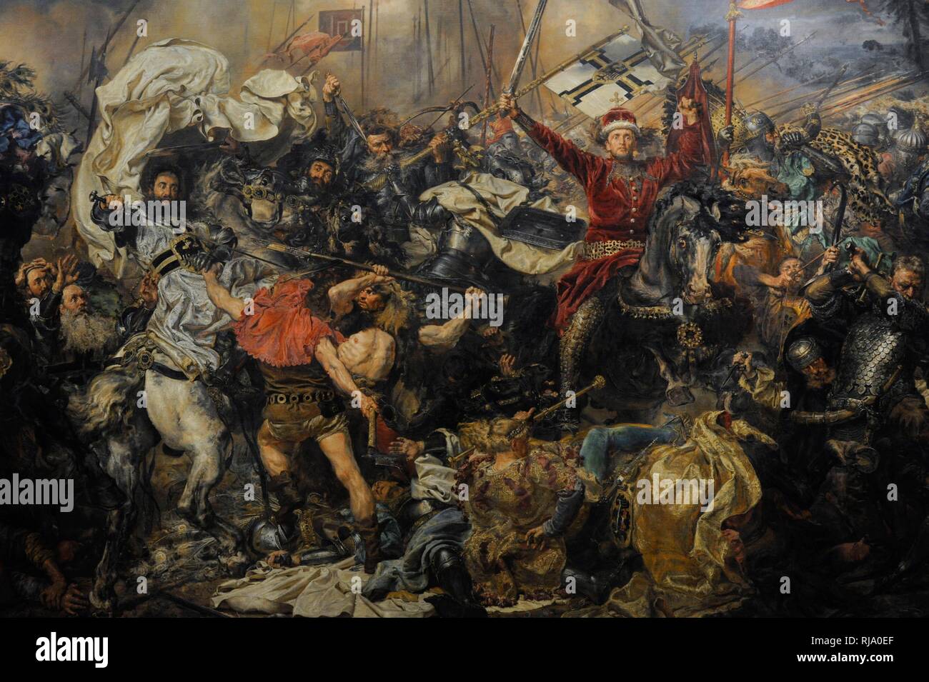 Guerra polaco-lituano-teutónica (1409-1411). Conflicto bélico entre Polonia, la Lituanie y la Orden Teutónica. Pintura con la representación de la Batalla de Grunwald (Tannenberg), 1878, l'obra de Jan Matejko (1838-1893). Detalle. Museo Nacional de Varsovia. Polonia. Banque D'Images