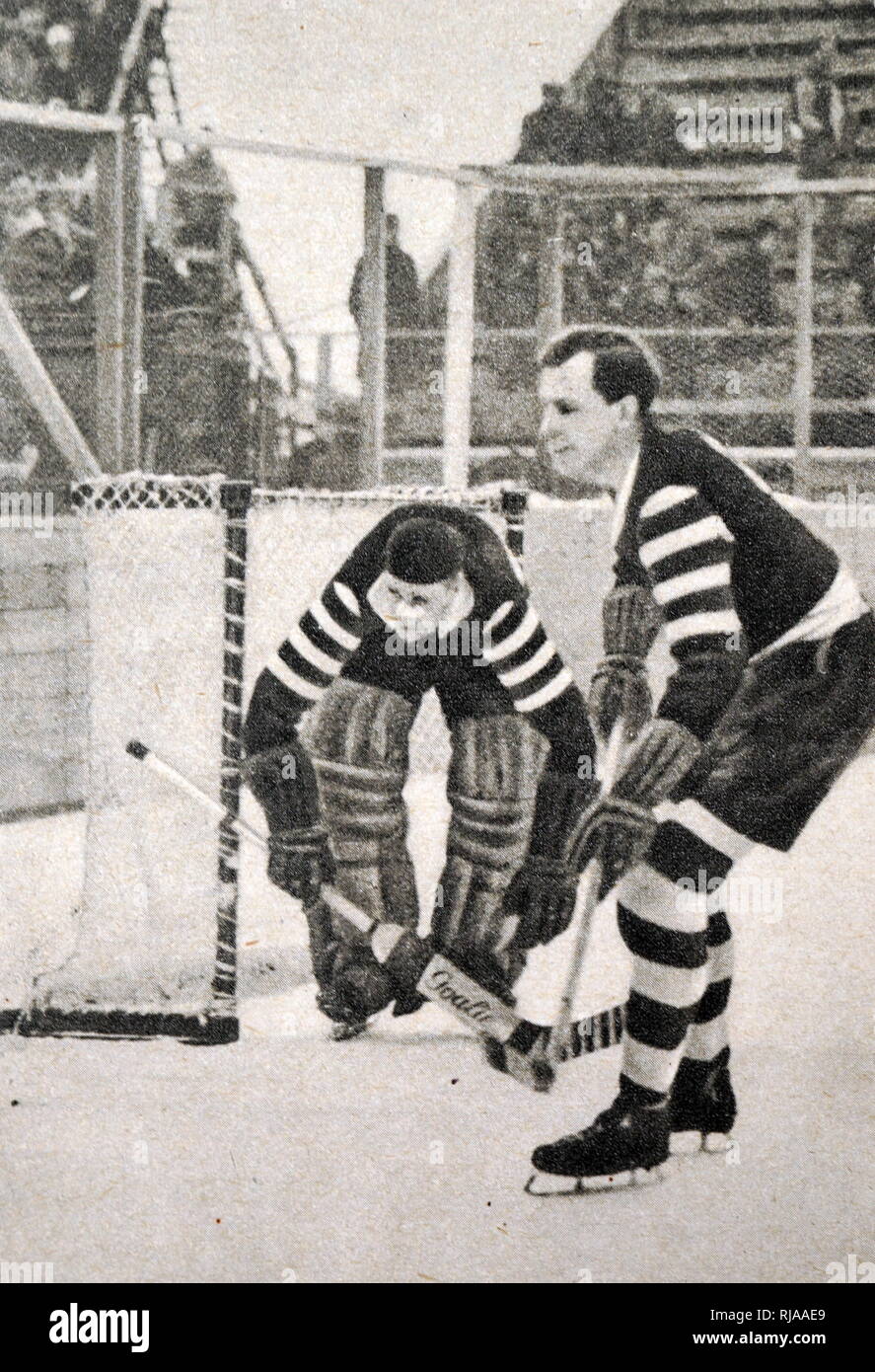 Photographie de l'Allemagne contre. Pologne dans le hockey sur glace au Jeux Olympiques d'hiver de 1932. Banque D'Images