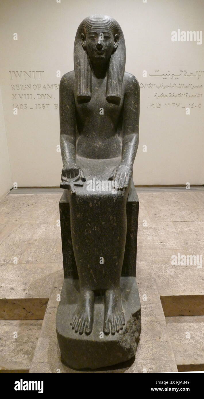 Statue de Iwnit, sculpté sous le règne du Roi Amenhotep III (1403-1365 av. J.-C.). L'Égyptien, Nouvel Empire, Dynastie XVIII. Banque D'Images