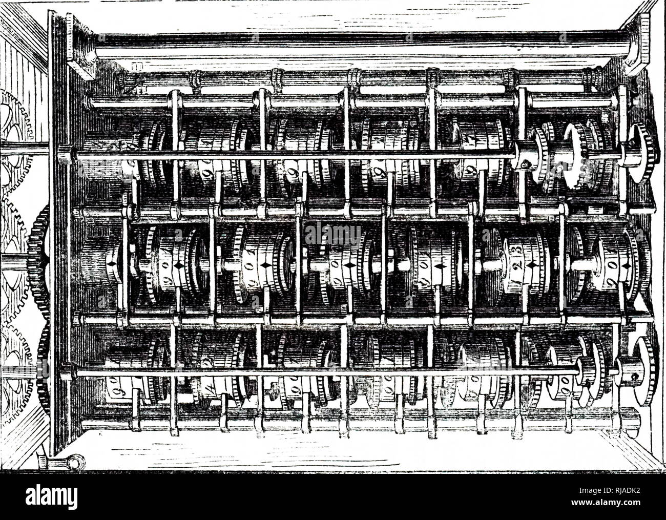 Une gravure représentant Charles Babbage différence du moteur. Charles Babbage (1791-1871) un polymathe anglais. En date du 19e siècle Banque D'Images