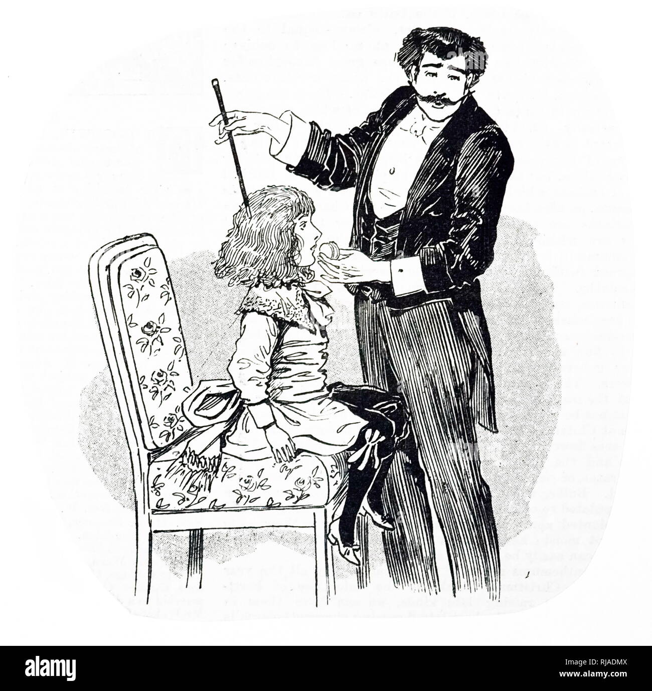 Une gravure représentant un prestidigitateur français lors d'une fête pour les enfants. Illustré par Ethel Mars (1876-1959) une estampe de l'artiste et illustrateur de livres pour enfants. En date du 19e siècle Banque D'Images