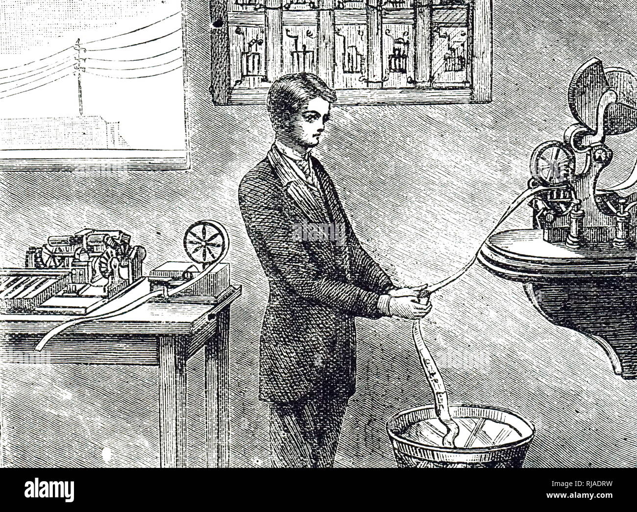 Une gravure représentant un téléimprimeur dans la banque d'Angleterre. En date du 19e siècle Banque D'Images