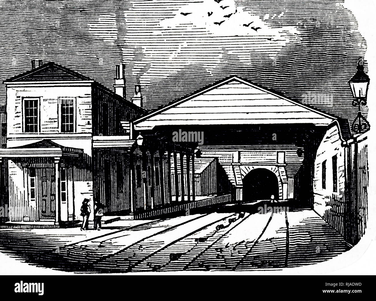Une gravure représentant l'extrémité supérieure de Edge Hill Tunnel de Liverpool Liverpool et Manchester sur la ligne de chemin de fer. En date du 19e siècle Banque D'Images
