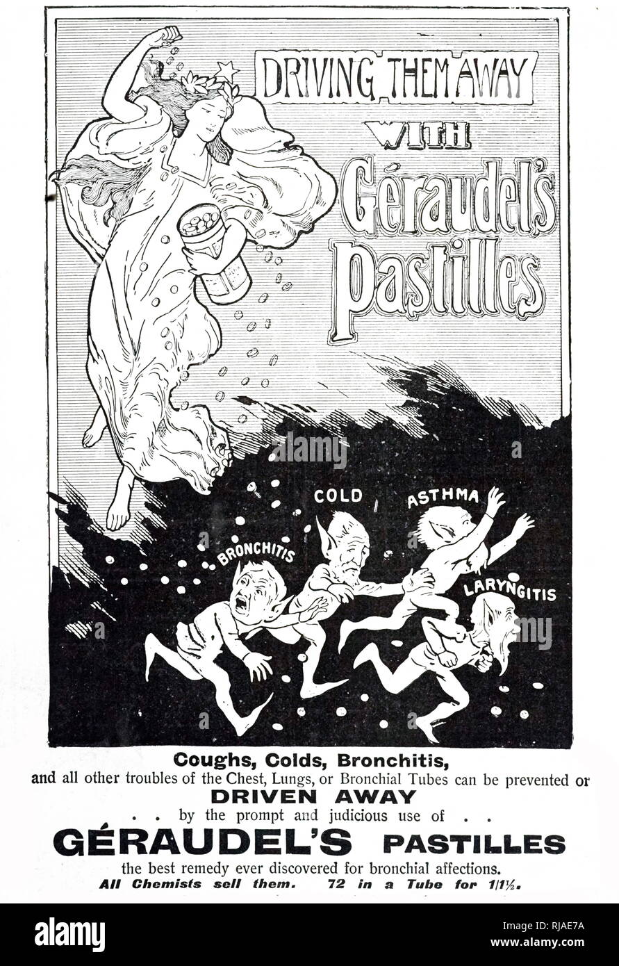 Publicité pour l'Geraudel pastilles pour la gorge, 1900 Banque D'Images