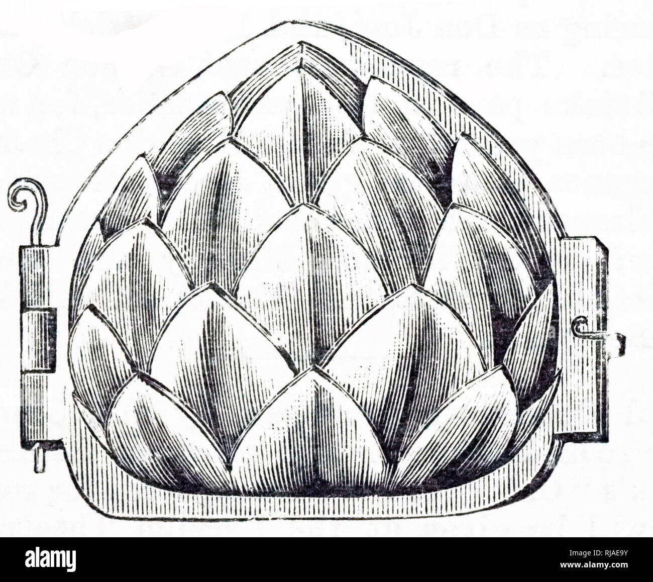 Une gravure représentant un moule à charnière de l'étain nouvellement introduit "l'Artichaut" modèle. En date du 19e siècle Banque D'Images