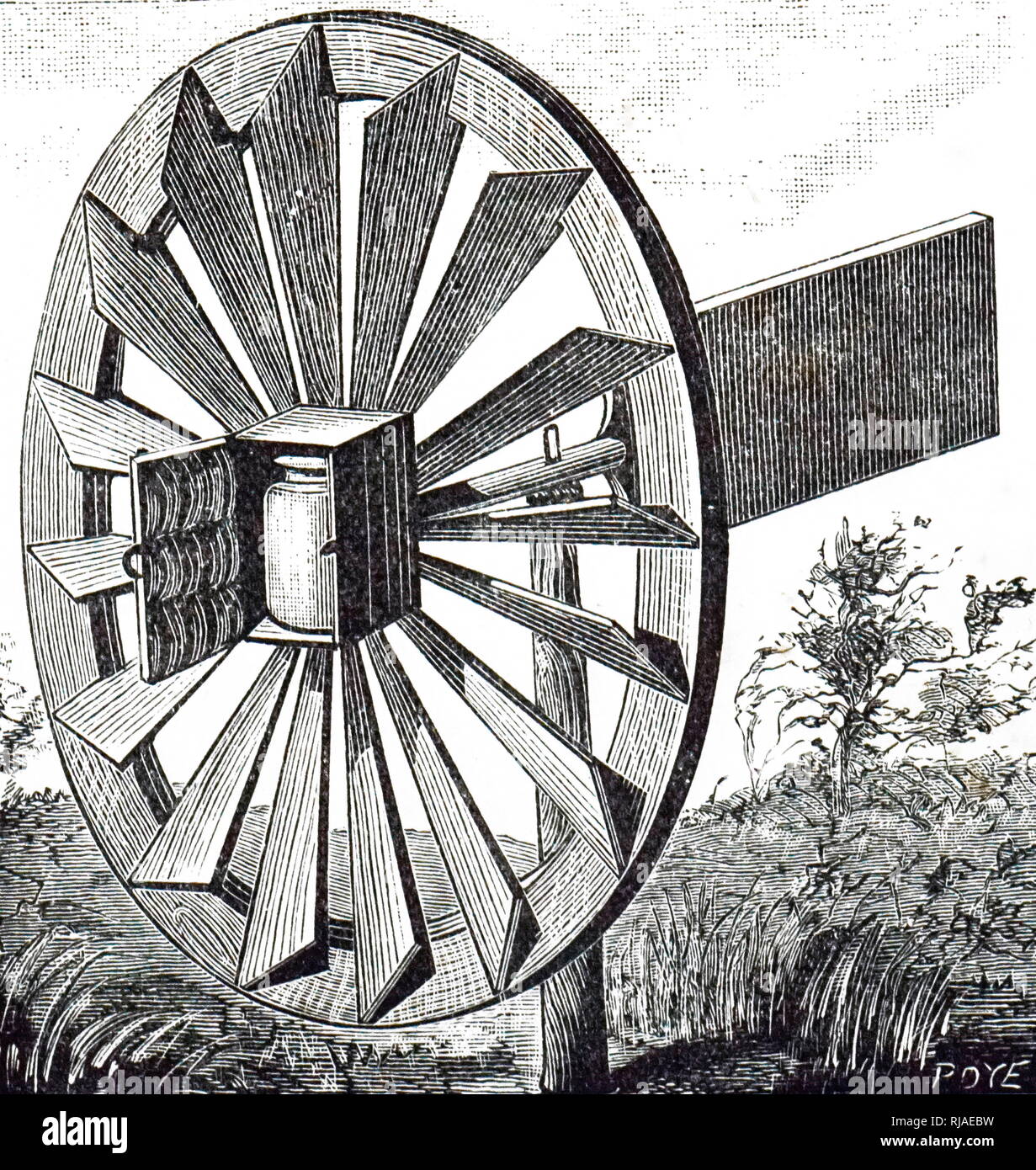 19ème siècle Illustration d'une éolienne, baratte, 1893 Banque D'Images