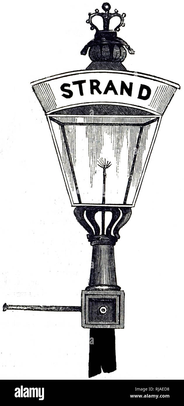 19e siècle dessin d'une lampe de rue de gaz ; Londres ; 1851 Banque D'Images
