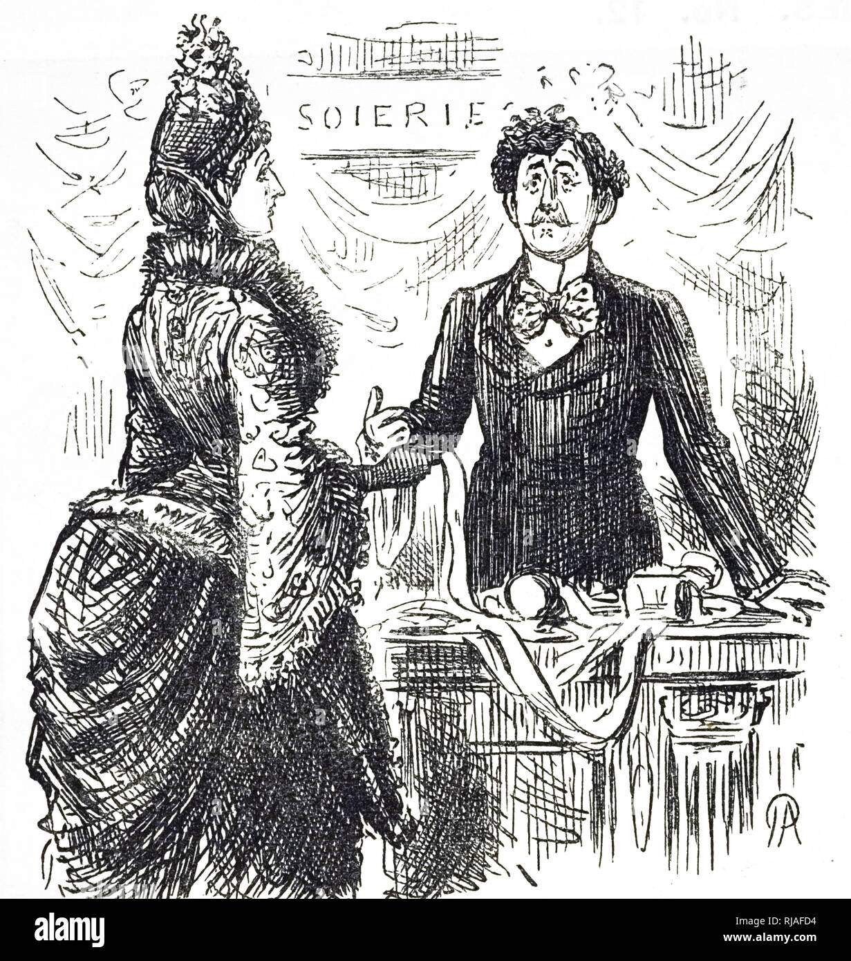 Un dessin animé commentant la moyenne personne anglais comprendre le fragile du système métrique. En date du 19e siècle Banque D'Images