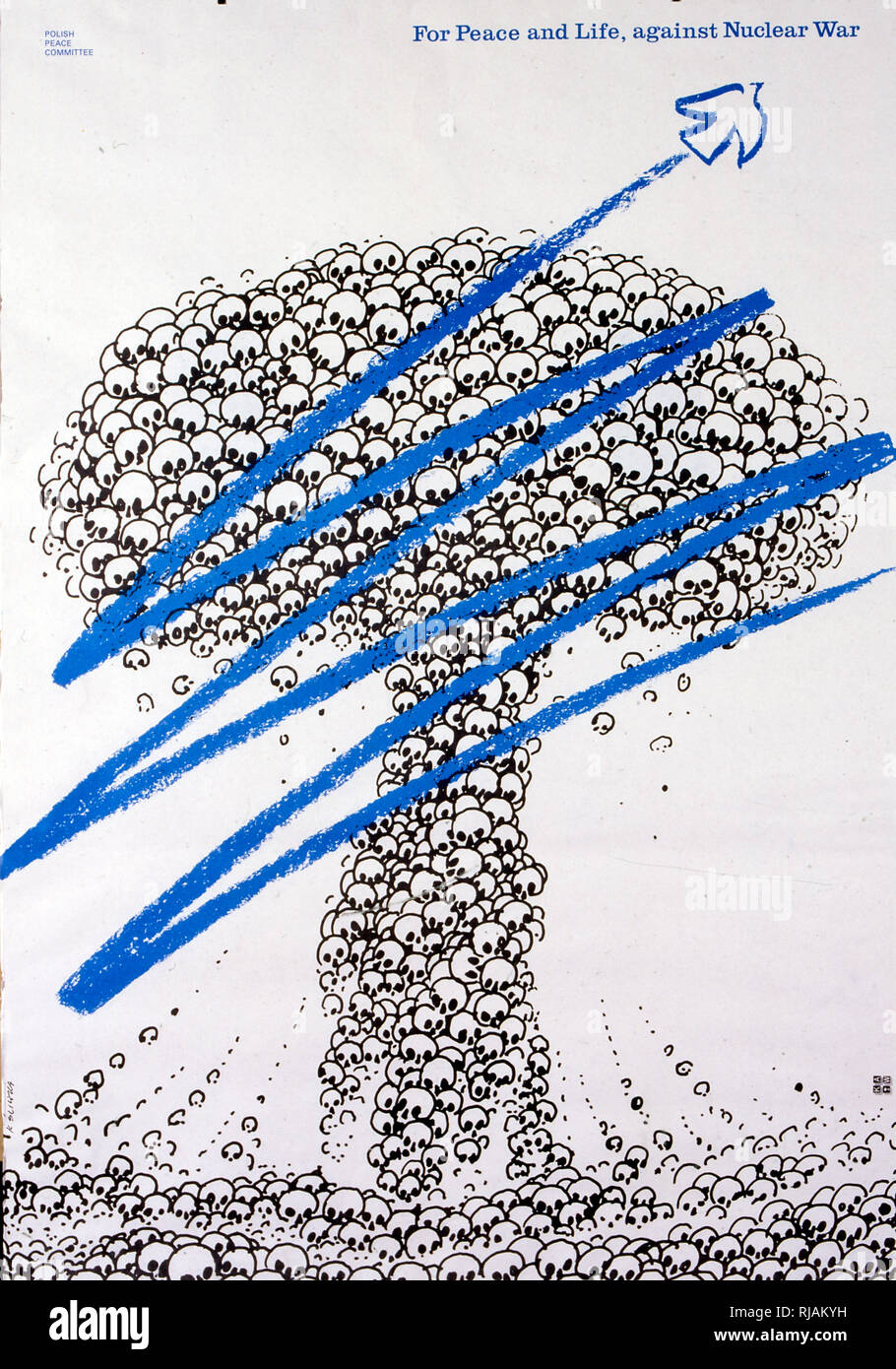 Pour la paix et de la vie contre la guerre nucléaire' 1983, l'anti-guerre nucléaire, une affiche publiée par le comité de la paix polonaise Banque D'Images