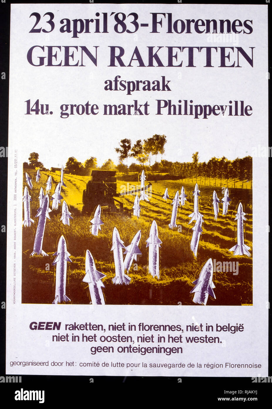 Flamand (Belge) de l'affiche anti-armes nucléaires 1983 Banque D'Images