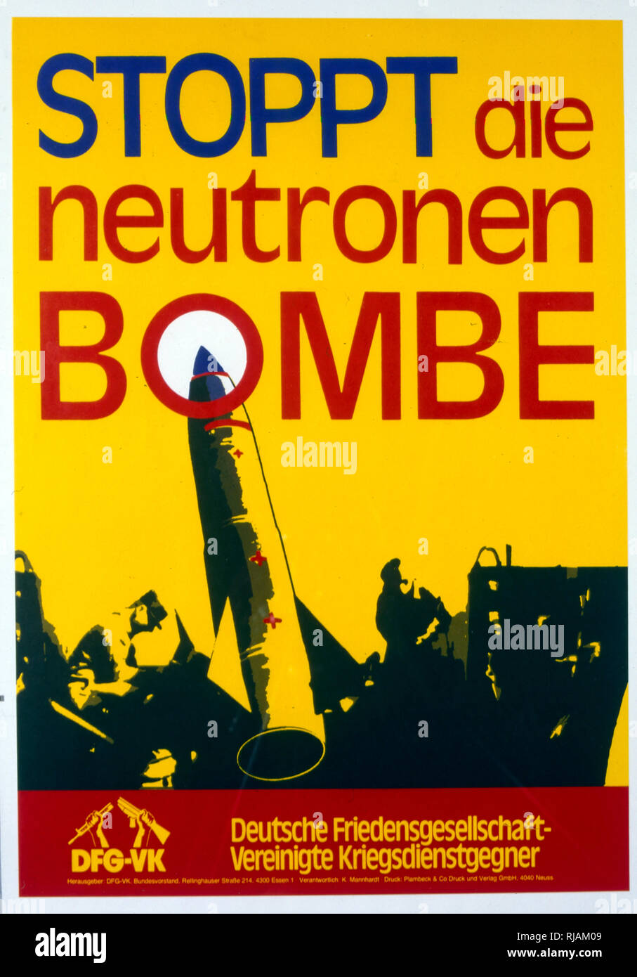 Neutronen Stoppt die bombe (Arrêter la bombe à neutrons) affiche anti-nucléaire, Allemagne 1983 Banque D'Images