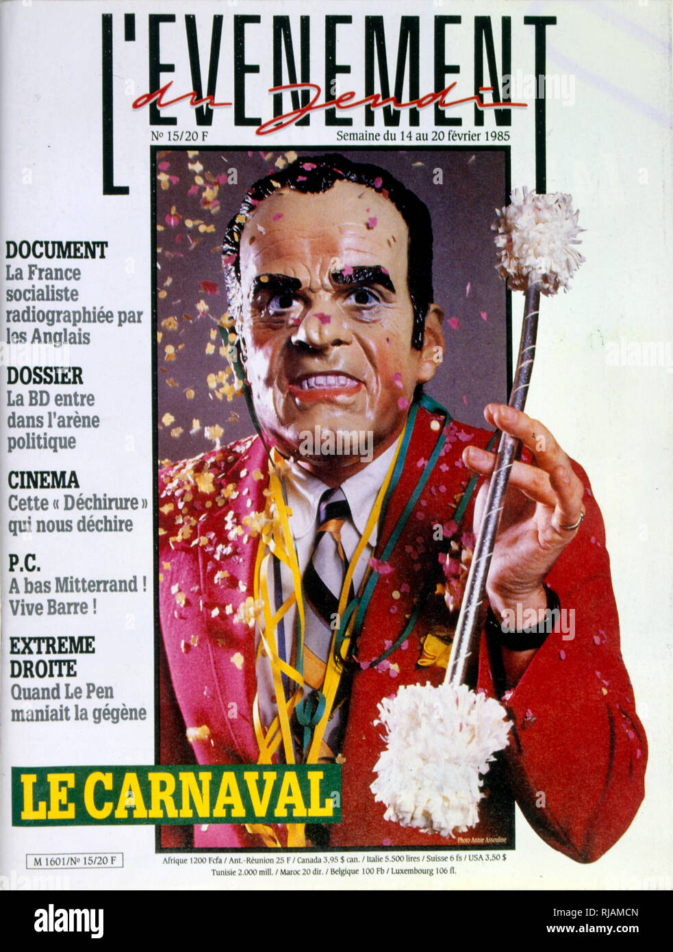 Le chef du Parti communiste français Georges Marchais représenté sur le couvercle avant du magazine français "L'evenement" 20 février 1985 Banque D'Images