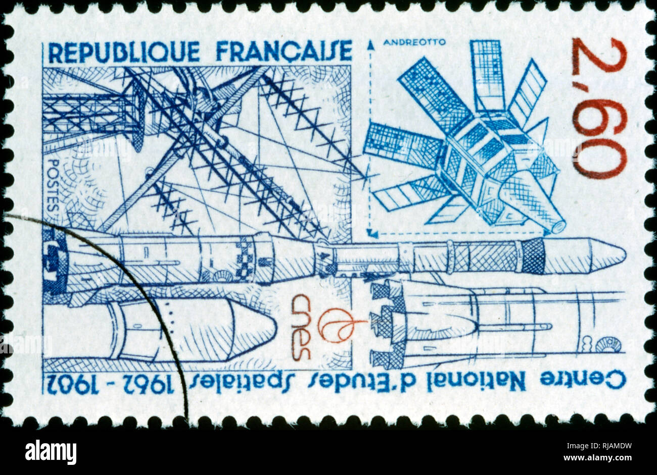 1982, timbre-poste commémorant le 20e anniversaire du centre national d'études spatiales Banque D'Images