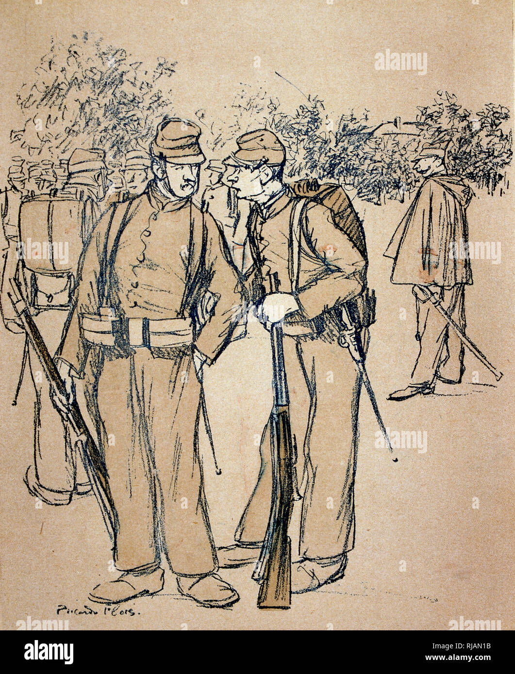La caricature dans l'Assiette du beurre, 1906, représentant l'armée française dans la formation Banque D'Images