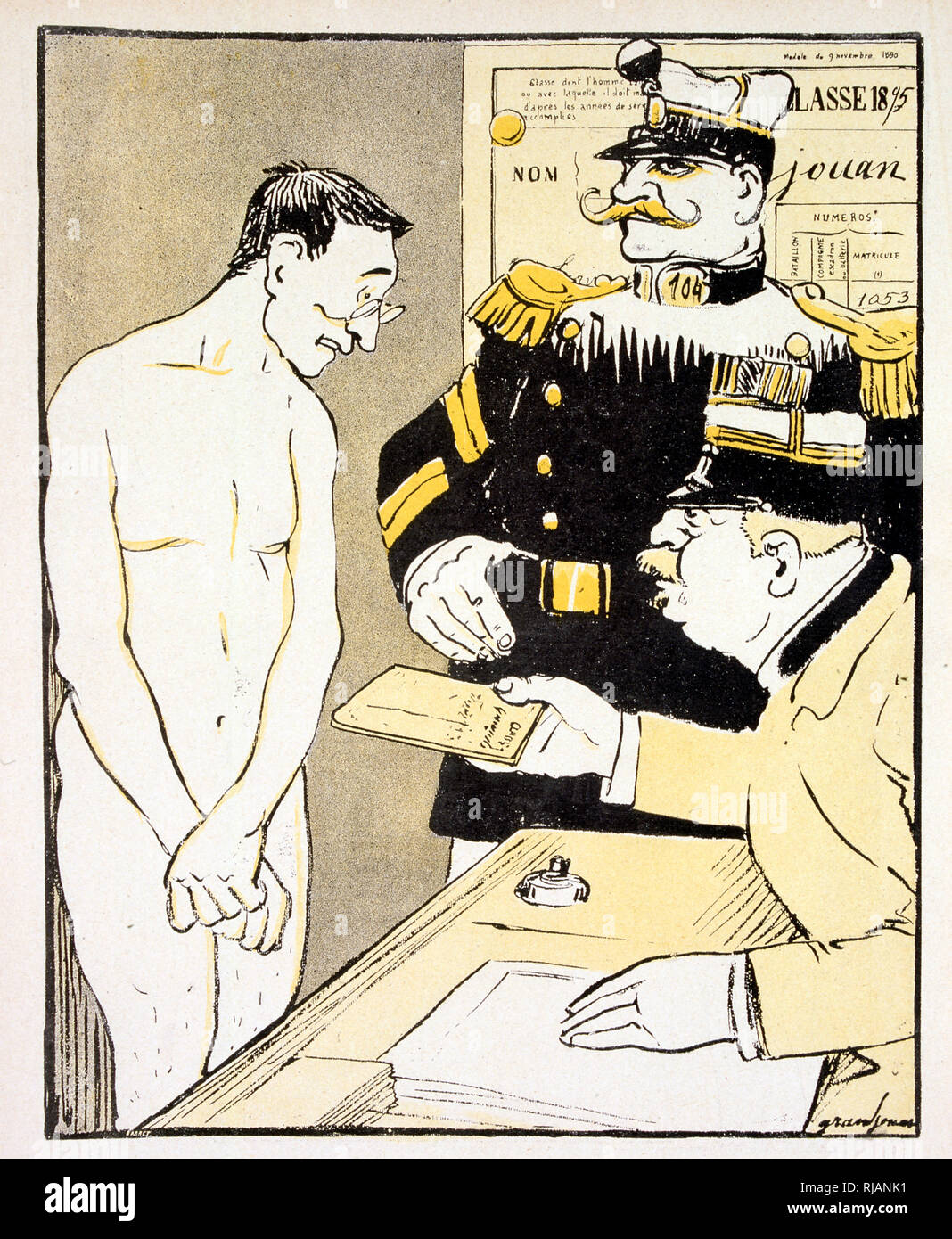 Inspection médicale d'un conscrit militaire. 19e siècle en France. Illustration française 1890 Banque D'Images