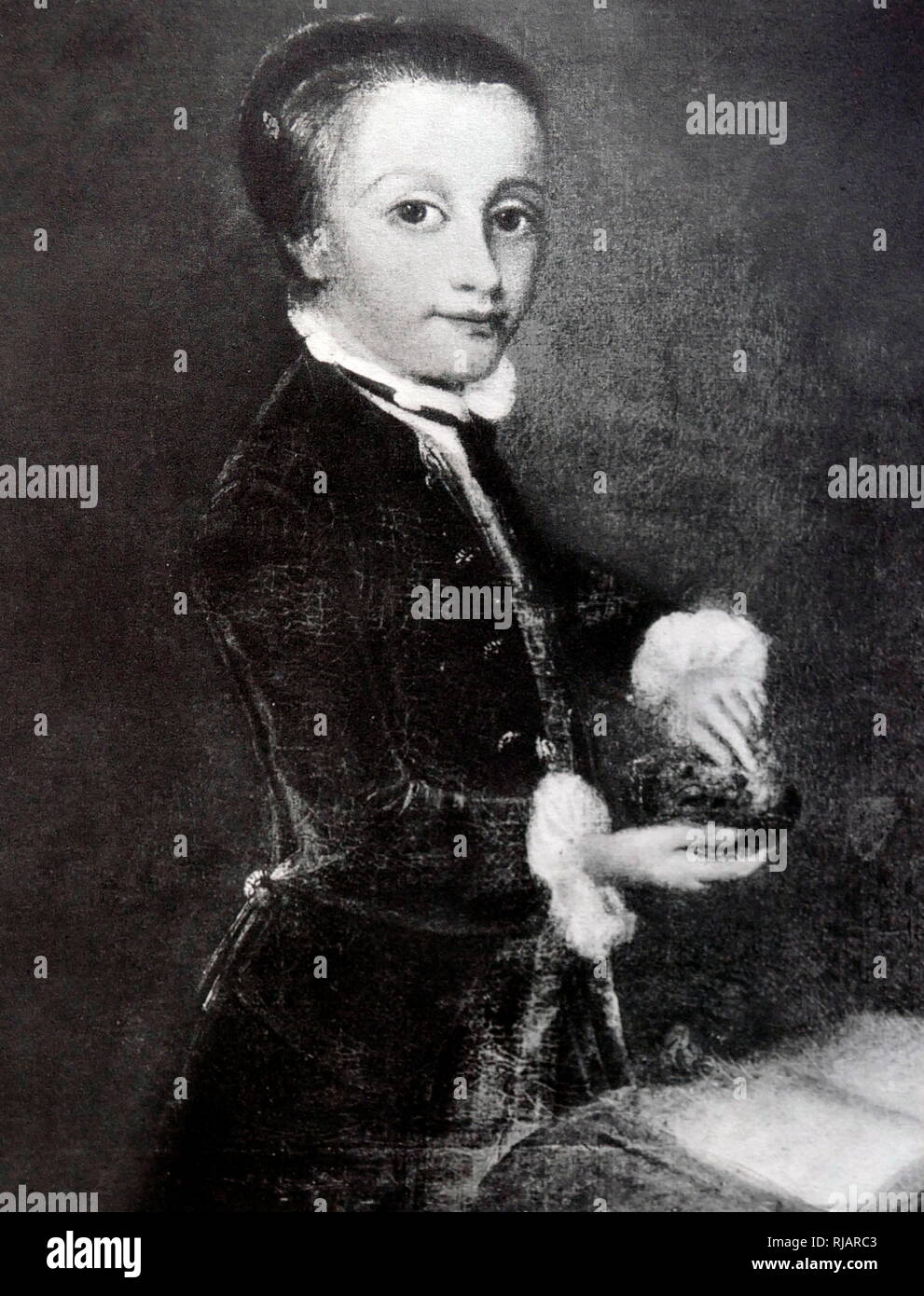 Portrait de Mozart âgé de 8 ans, par Johan Joseph Zoffany. Huile sur toile, 1764. Wolfgang Amadeus Mozart (1756 - 1791), était un compositeur prolifique et influent de l'époque classique. Banque D'Images