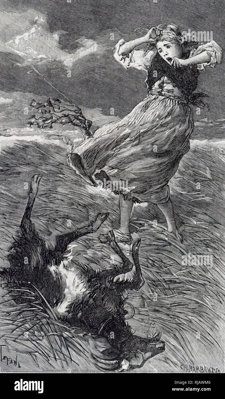 Une gravure représentant une chèvre qui a été tué par la foudre. En date du 19e siècle Banque D'Images