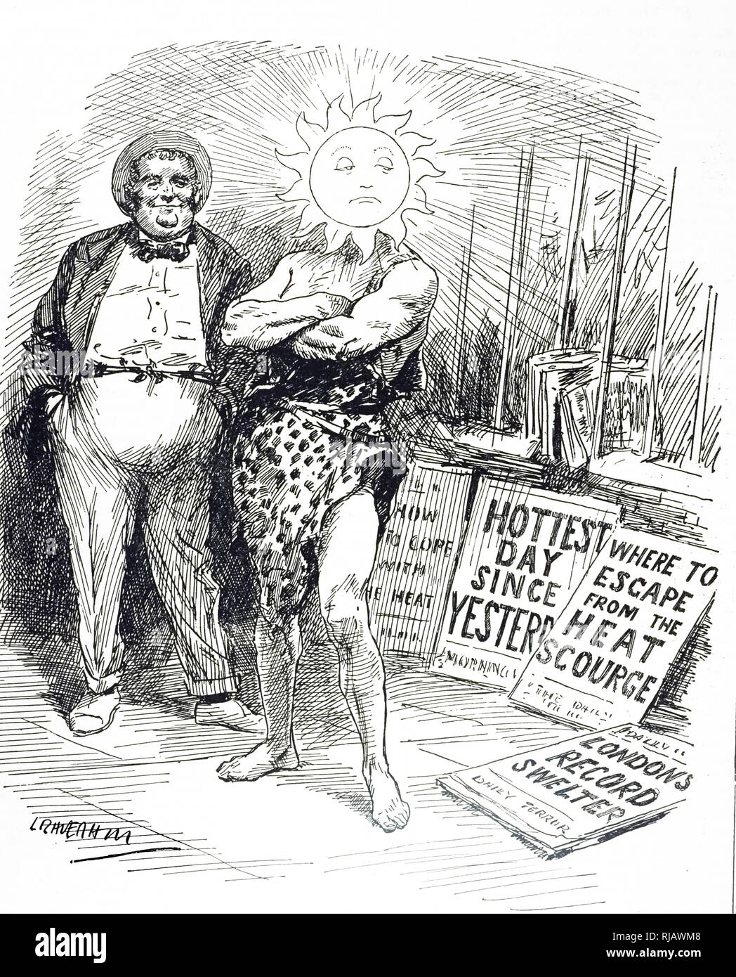 Un dessin animé commentant le bain d'anglais pour l'été de 1911. Illustrée par Leonard Raven-Hill (1867-1942) un artiste anglais, illustrateur et caricaturiste. En date du 20e siècle Banque D'Images