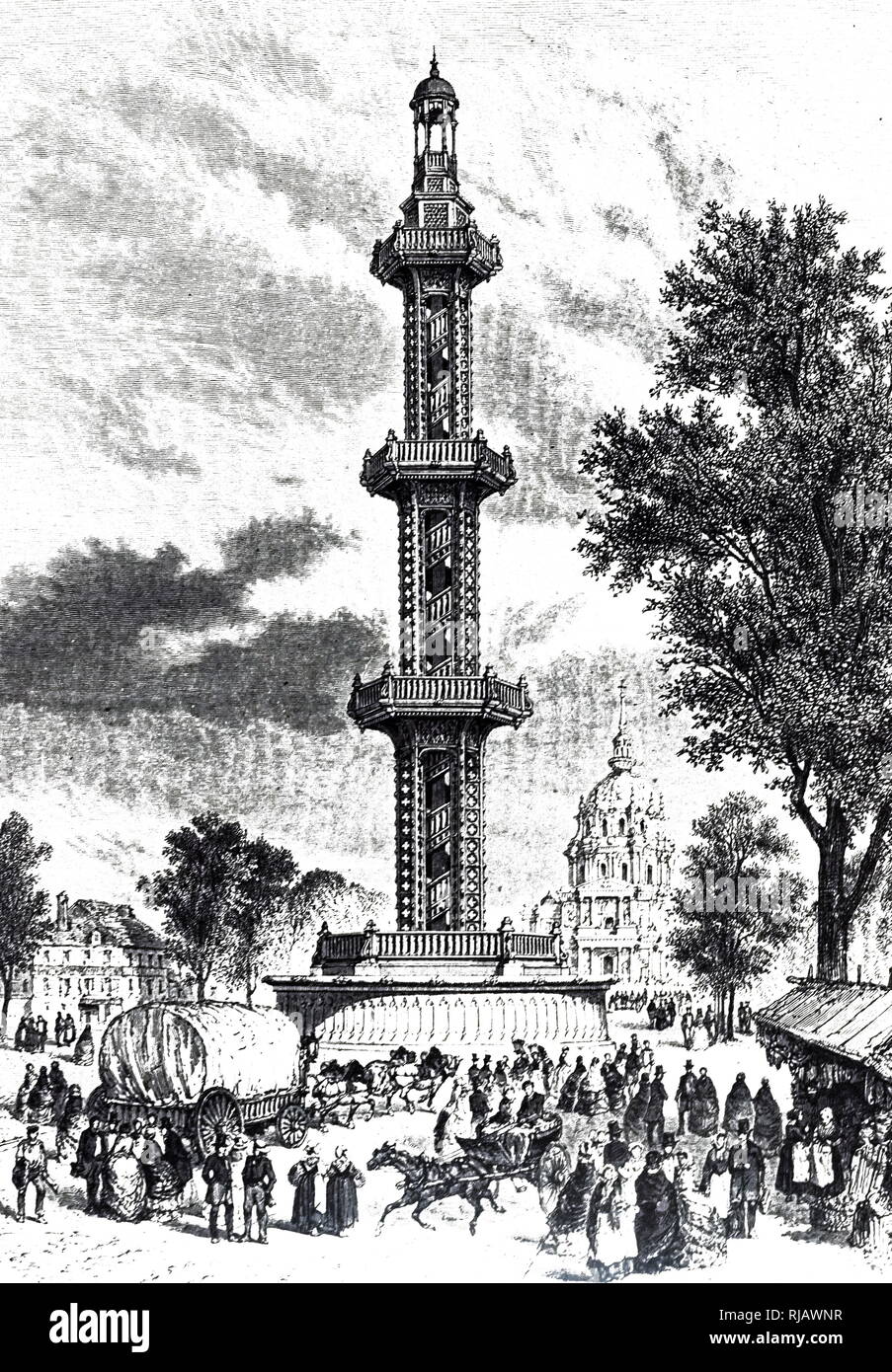 Une gravure représentant un puits artésien de Grenelle, Paris. En date du 19e siècle Banque D'Images