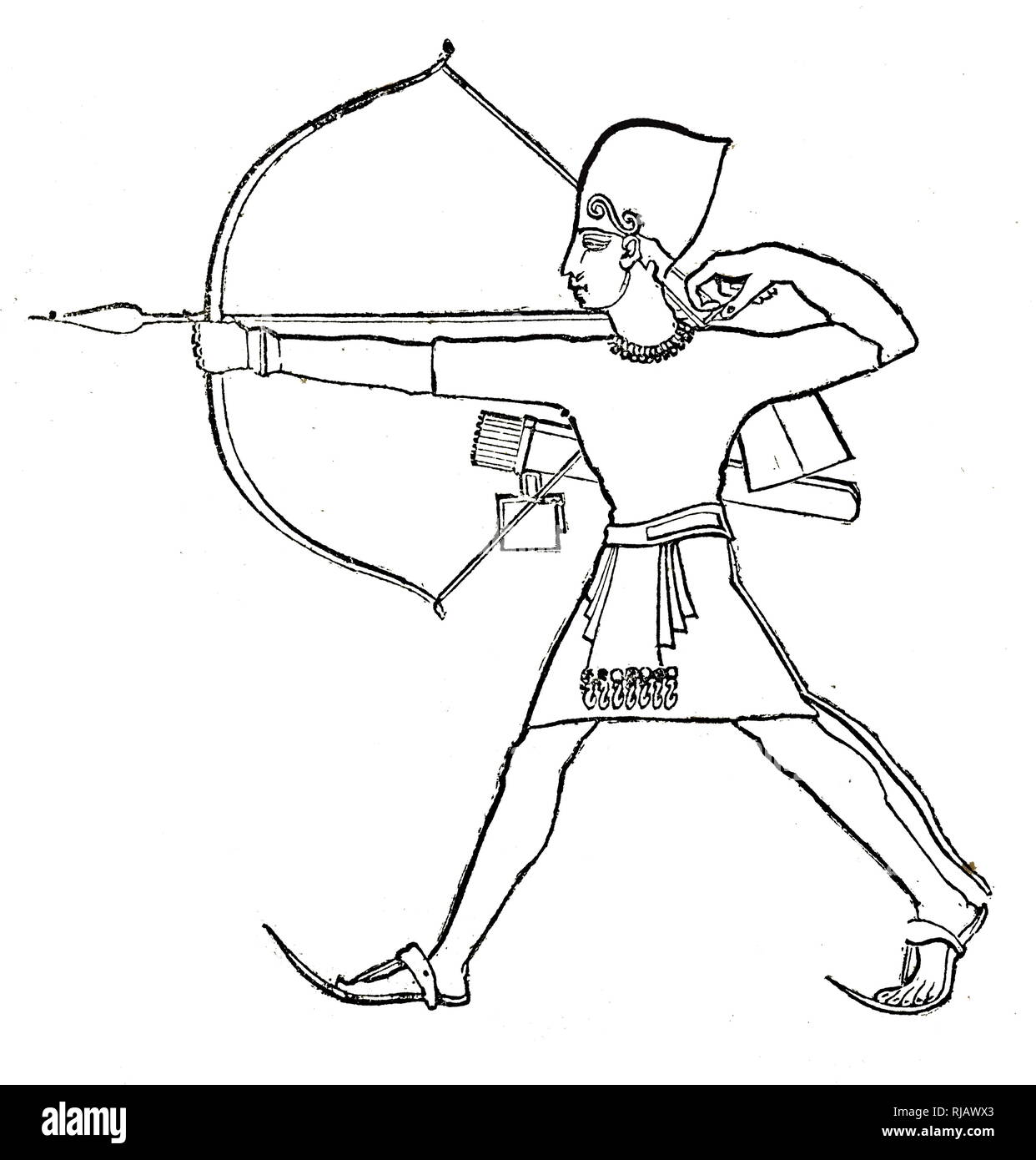 Une illustration représentant un archer égyptien. En date du 19e siècle Banque D'Images