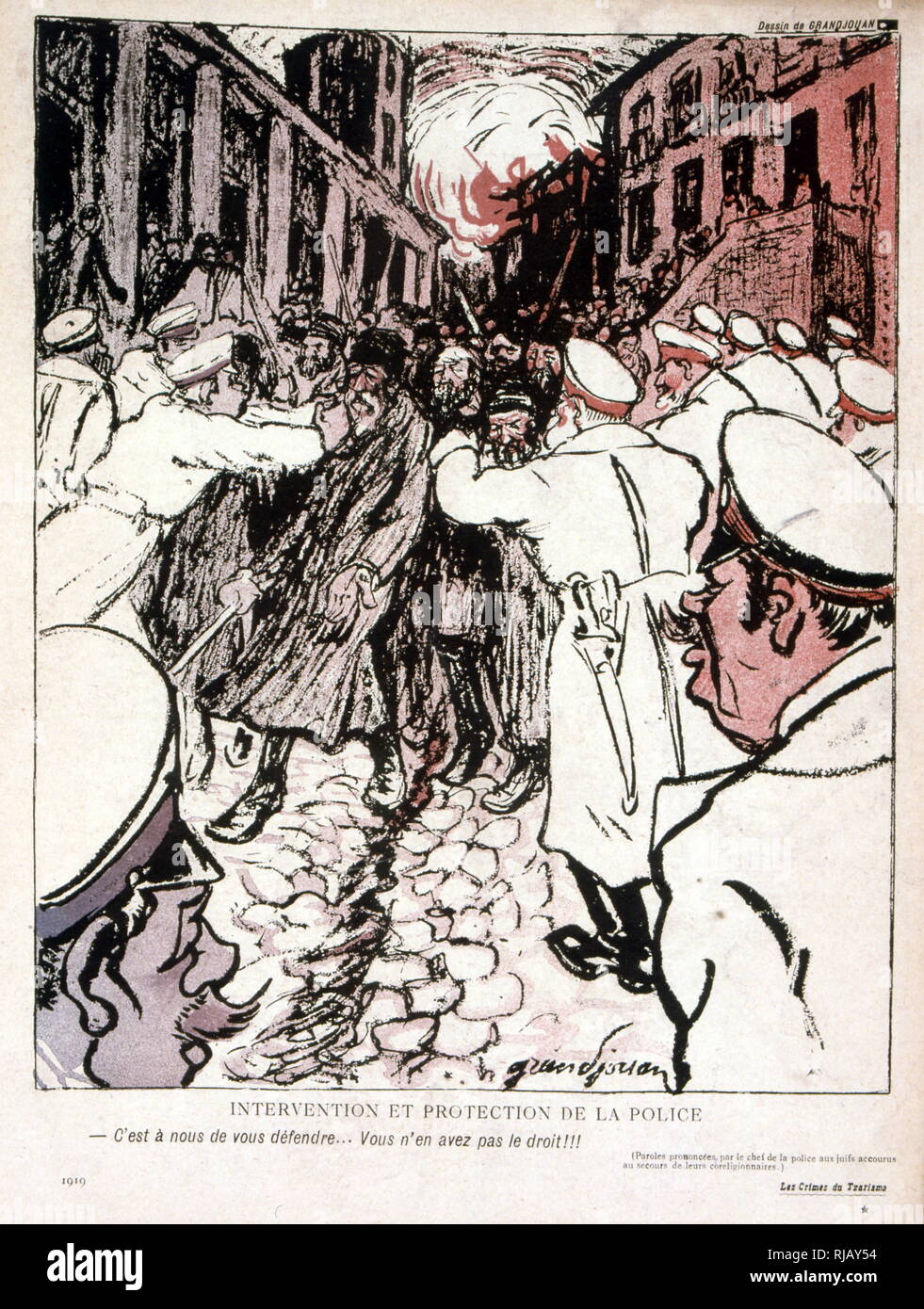 Représentation de satirique français le pogrom de Kishinev ; une émeute anti-juive qui a eu lieu à Chisinau, capitale de la Bessarabie dans le gouvernorat de l'Empire russe, les 19 et 20 avril, 1903. D'autres émeutes ont éclaté en octobre 1905. Dans la première vague de violence, qui a été associée à Pâques, 49 Juifs furent tués, un grand nombre de femmes juives ont été violées et 1 500 maisons ont été endommagées Banque D'Images