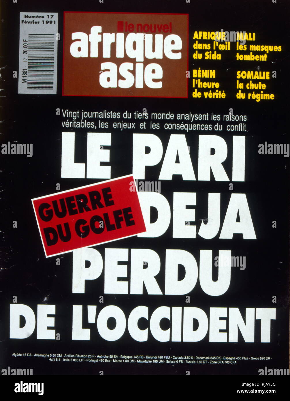 Couverture de magazine français africains représentant la guerre du Golfe en 1991 au Koweït et l'Iraq Banque D'Images