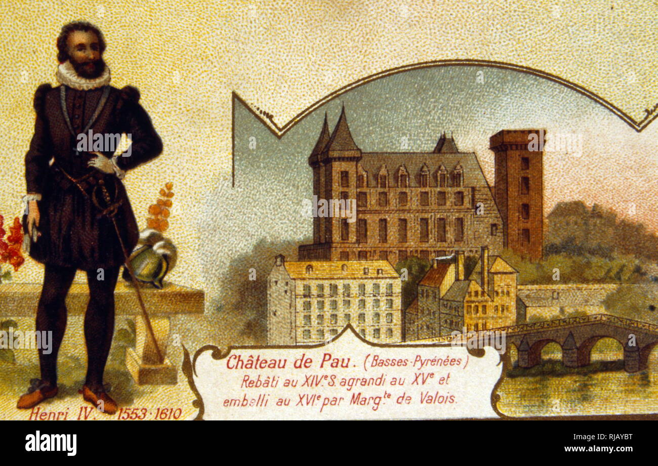 Carte Leibig illustrant le roi Henri IV de France et le château de Pau. 1900 Banque D'Images