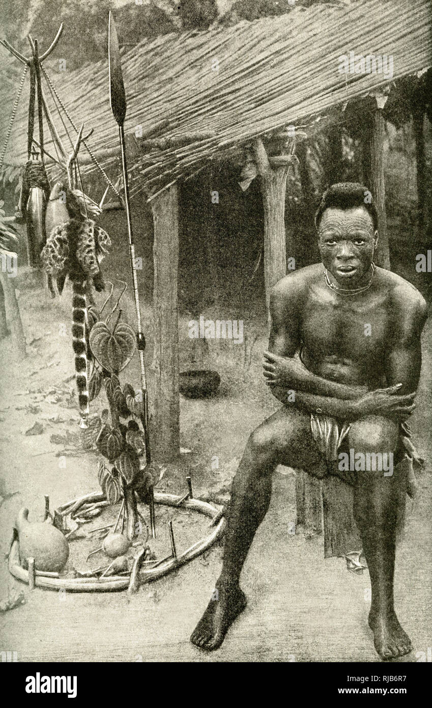 Village sorcière médecin, Congo belge, Afrique centrale Banque D'Images