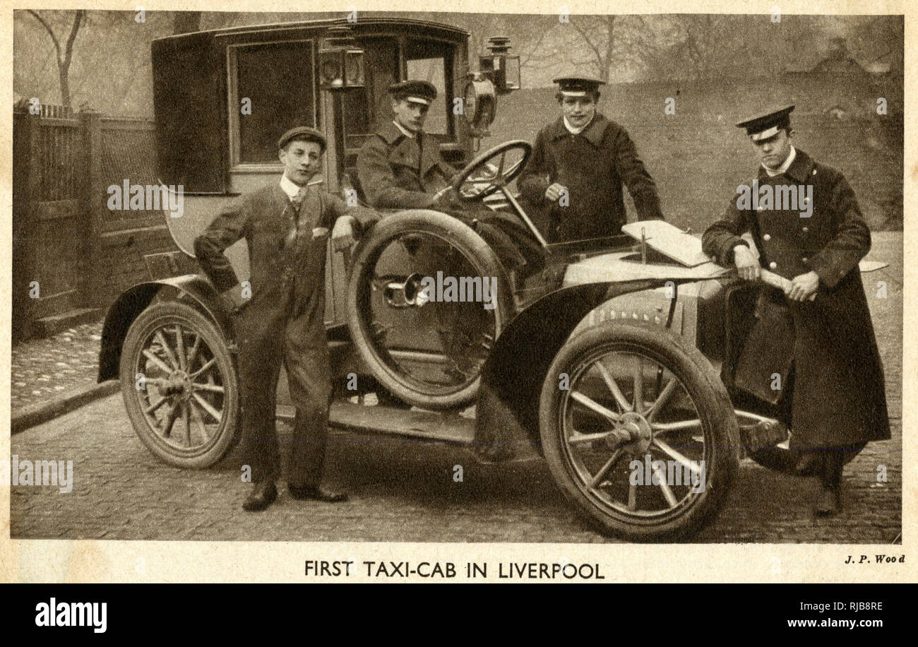 Premier taxi motorisé à Liverpool 1906 Banque D'Images