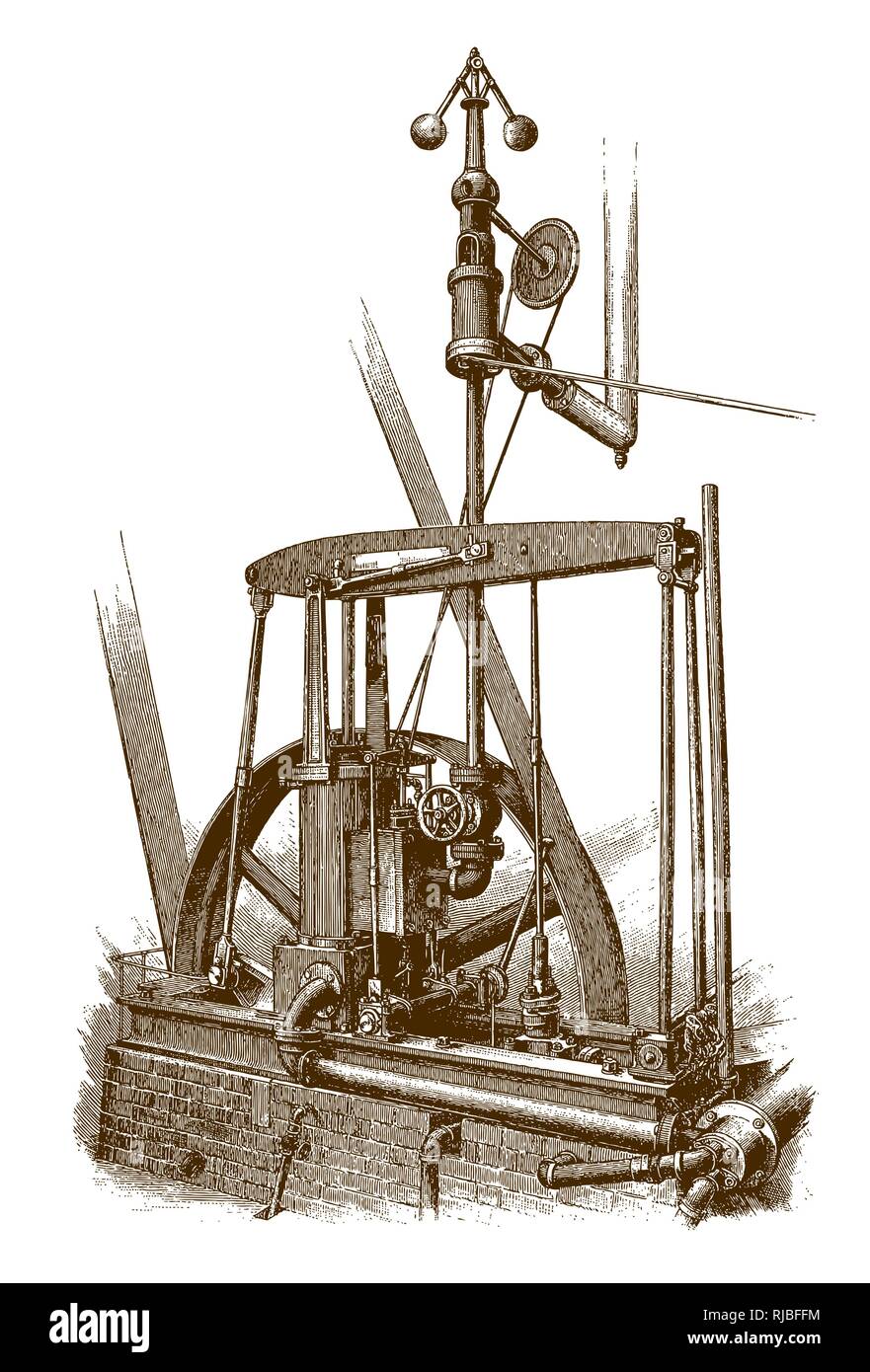 Sauterelle industrielle historique moteur de faisceau (D'après une gravure ou la gravure du xixe siècle) Illustration de Vecteur