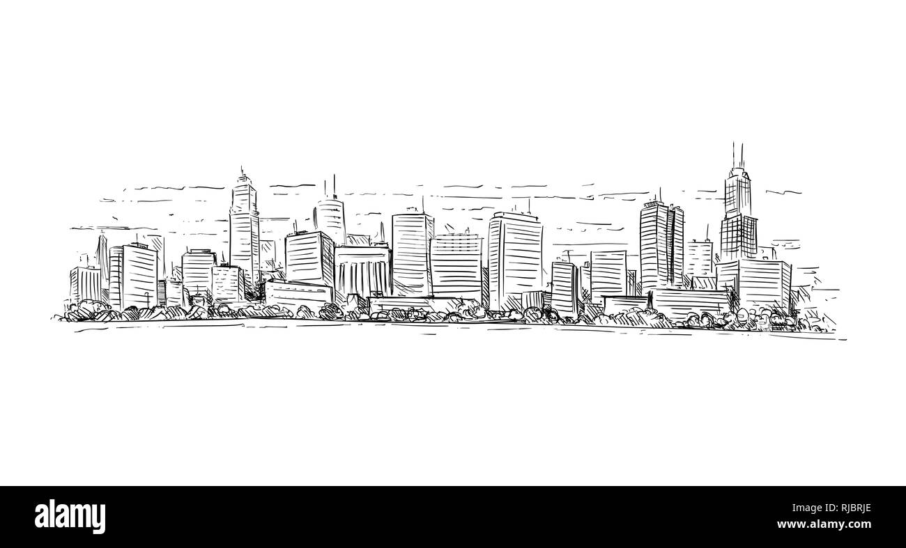 Dessin Artistique Illustration de grande hauteur de la ville Générique Paysage paysage urbain avec bâtiments gratte-ciel Banque D'Images