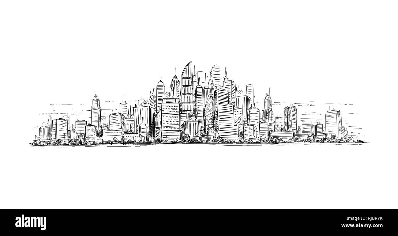 Dessin Artistique Illustration de grande hauteur de la ville Générique Paysage paysage urbain avec bâtiments gratte-ciel Banque D'Images