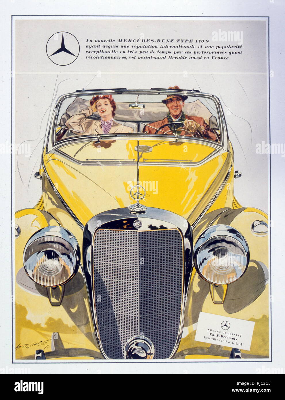 Le français annonce pour Mercedes 1950 Banque D'Images