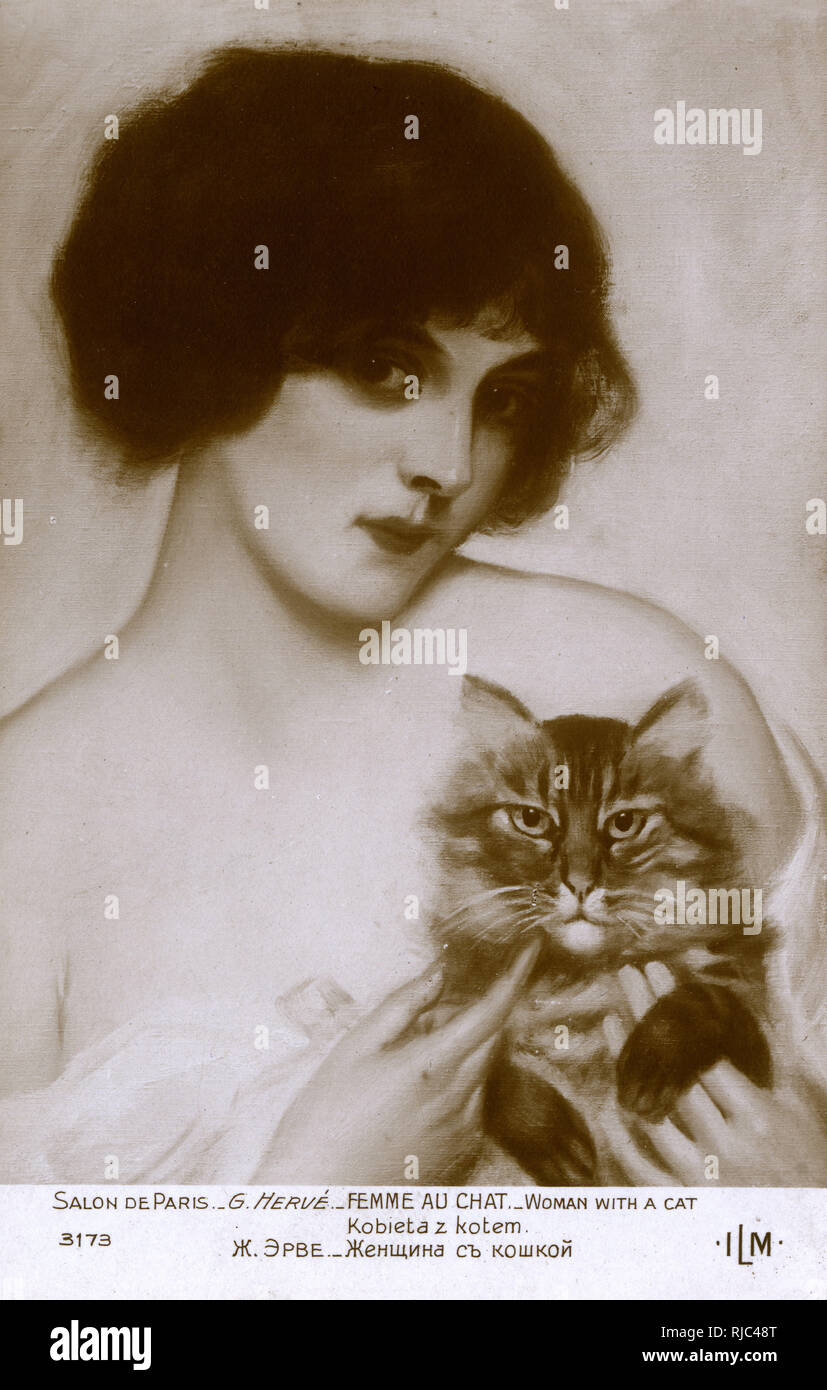 Femme avec un chat de Gabriel Herve Banque D'Images