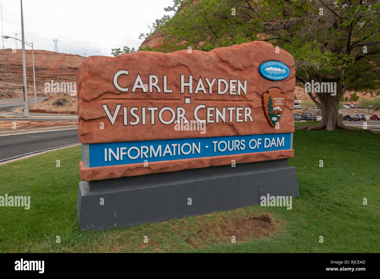 Inscrivez-vous à l'extérieur de la Carl Hayden Visitor Centre, le Lac Powell, Arizona, United States. Banque D'Images