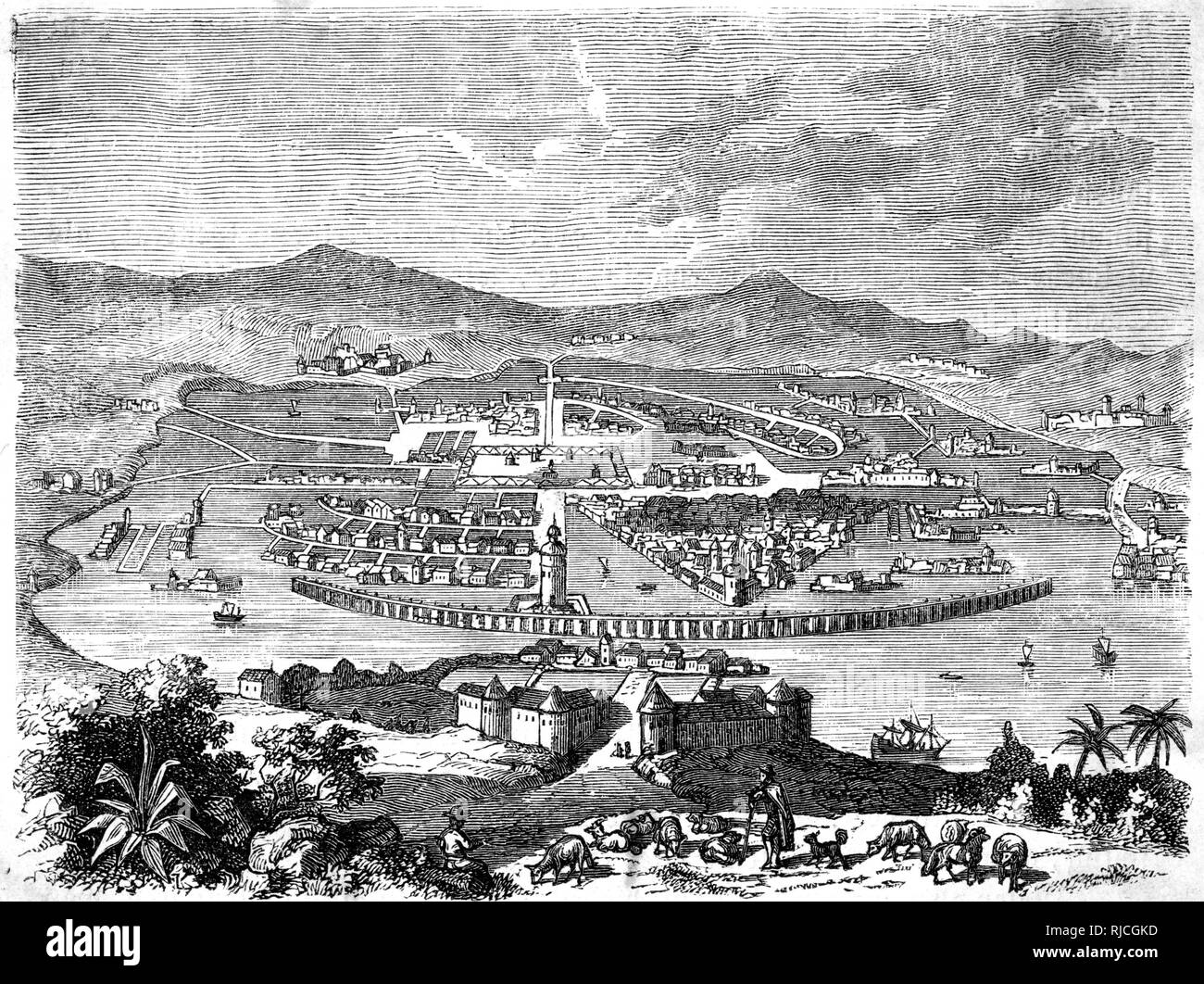 Tenochtitlan avant l'arrivée des Espagnols Banque D'Images