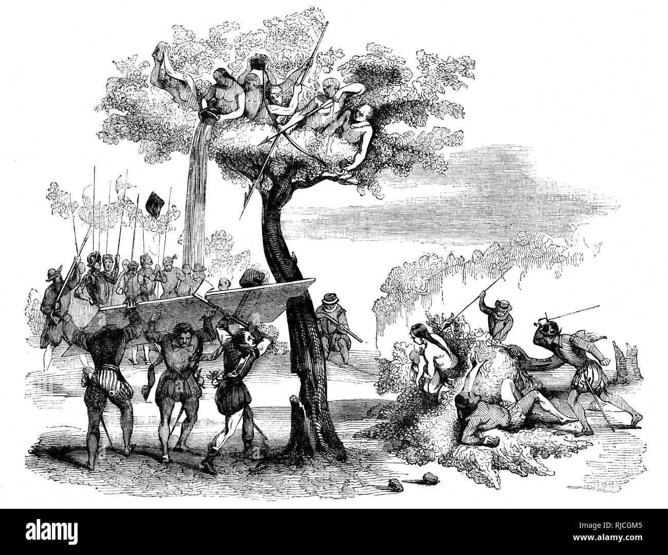 Vasco Nunez De Balboa Et Ses Hommes Se Battre Avec Les Indigenes Qui Vivaient Dans La Region De Dabaibe Ce Qui Est Maintenant Colombie Britannique Balboa Et Deux Hommes Soulever Un Bord Au Dessus Vasco Nunez De Balboa Et Ses Hommes Se Battre Avec Les Indigenes Qui Vivaient Dans La Region De Dabaibe Ce Qui Est Maintenant Colombie Britannique Balboa Et Deux Hommes Soulever Un Bord Au Dessus