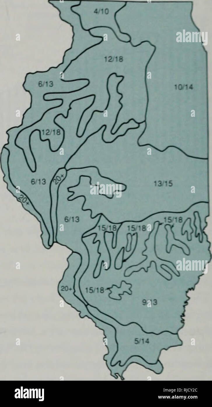 . L'évolution de l'environnement de l'Illinois : tendances critiques : rapport de synthèse de l'évaluation des tendances critiques du projet. L'homme, la pollution, la protection de l'environnement, l'écologie, de l'analyse d'impact environnemental. 58 • L'évolution de l'environnement de l'Illinois de l'urbanisation de plus en plus en concurrence avec l'agriculture pour les terres de l'Illinois. • Selon une estimation, 17 de l'Illinois' top 20 des comtés agricoles sont situés dans ou à proximité de zones urbanisées, telles que définies par le Bureau du recensement des États-Unis. Page 60 Figure 8-5 épaisseur moyenne d'Topsolls dans l'Illinois 1) Premier numéro est présent ou de l'épaisseur des sols de surface moyenne, restant incfie Banque D'Images