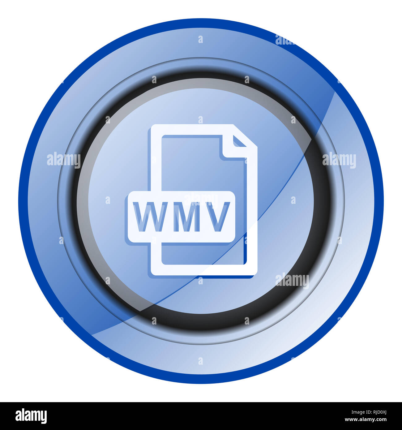 Fichier WMV brillant bleu ronde icône web design isolé sur fond blanc. Banque D'Images